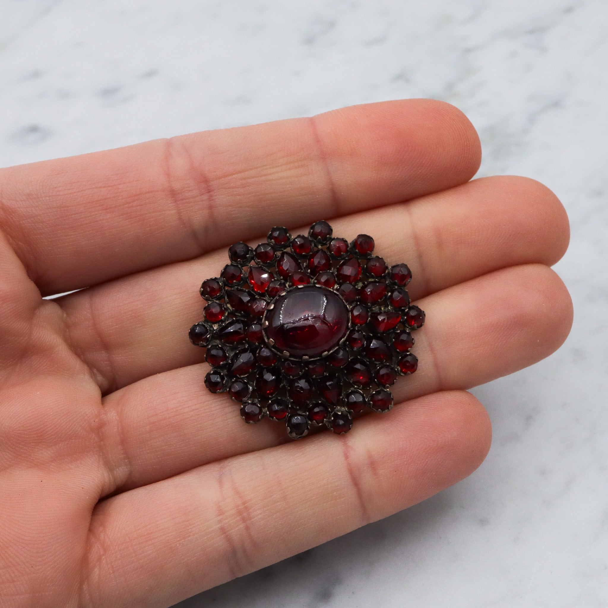 Antique Victorian Bohemian rose cut garnet sunburst brooch